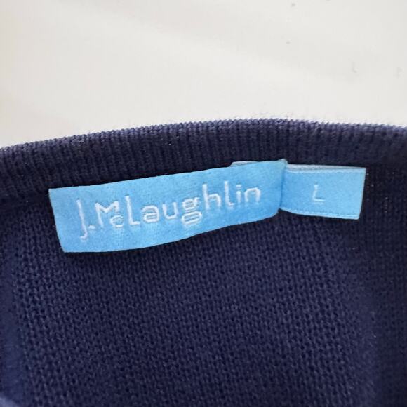 J McLaughlin Marie Cardigan Open Front Fringed Cotton Navy Blue Large - Picture 6 of 7